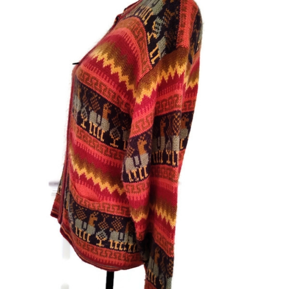 Arcohi's Alpaca Scene Knit Zip Up Sweater Nordic Winter Cold Weather Size Medium - Picture 5 of 5